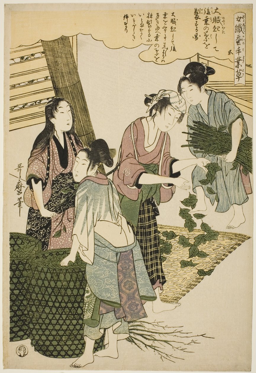 第 5 期（下），选自 "从事蚕桑业的妇女（Joshoku kaiko tewaza-gusa）"系列 作者 北川宇多郎