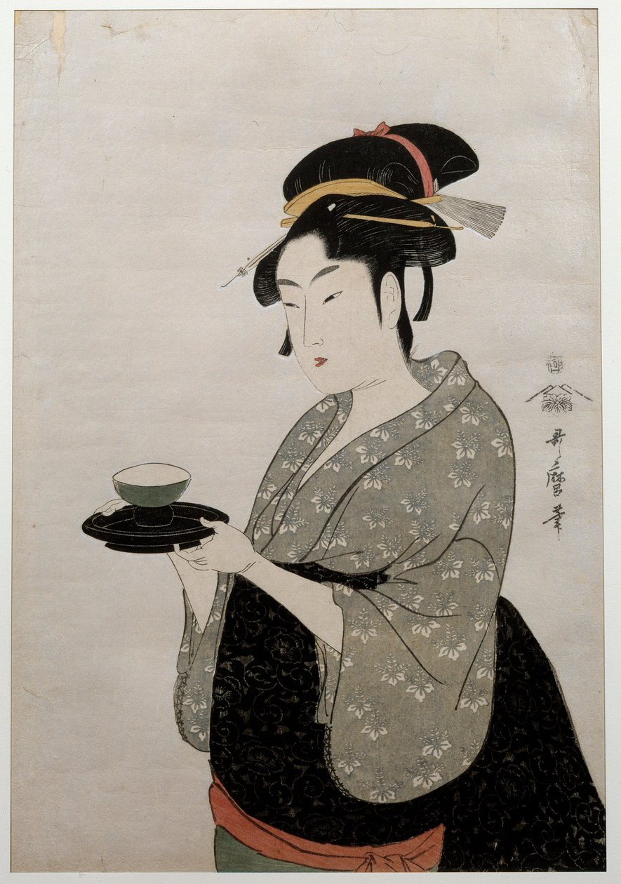 端口是什么？ 阿曼的港口。 日本 p-rin t 由 Utamaro Kitagawa (1753-1806) sty ukiyoe、sir 或 1793 年创作。 巴黎吉美博物馆 作者 北川宇多郎