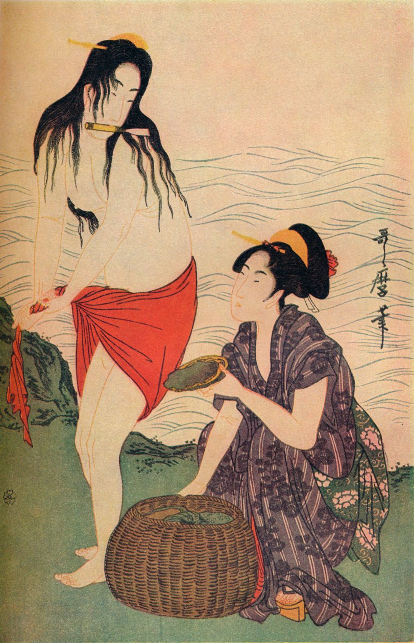 Utamaro创作的《珍珠潜水员》三联画的右侧面板，c1797-98，1936年。 作者 北川宇多郎