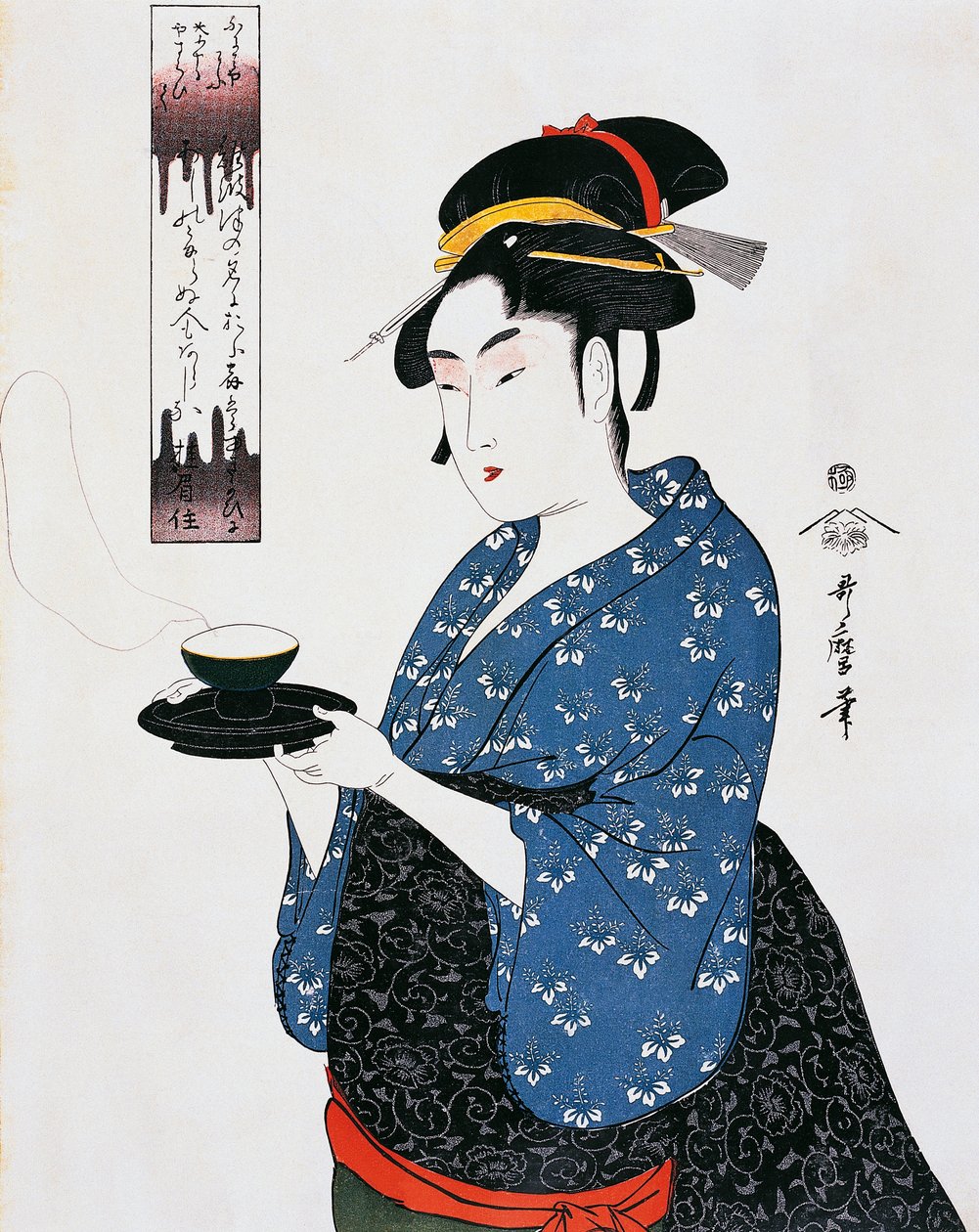 茶时间，浮世绘木刻，北川宇太郎（1753-1806），江户时代（1603-1868），日本 作者 北川宇多郎