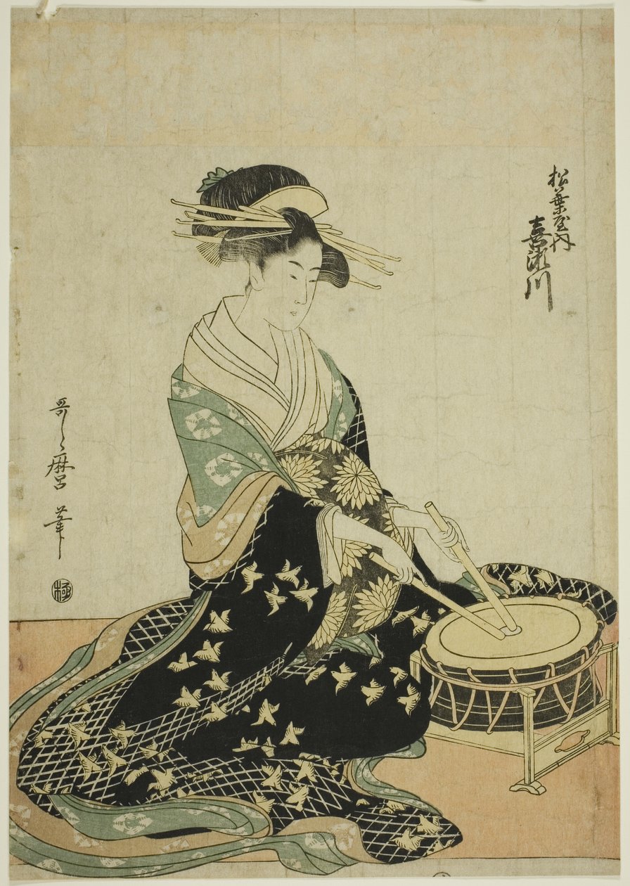 松柏屋的歌妓纪濑川，选自松柏屋歌妓五人音乐家无标题系列作品 作者 北川宇多郎