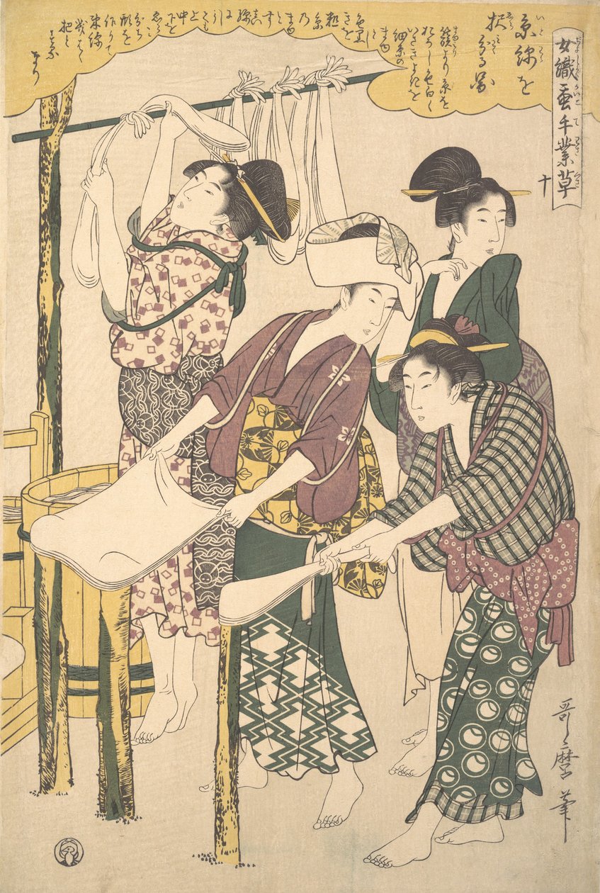 丝绒的制作，约1790年。 作者 北川宇多郎