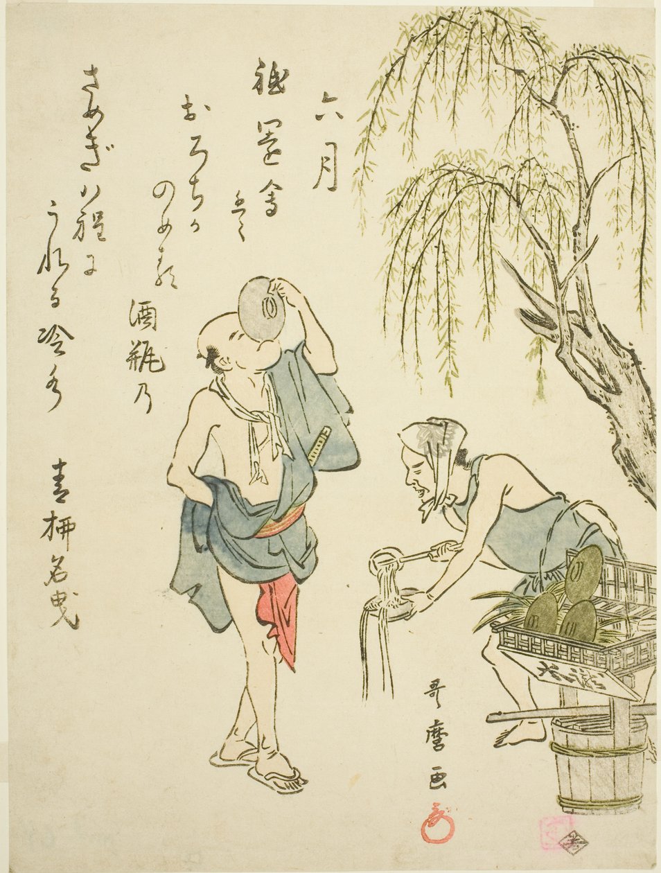 六月》（Rokugatsu），选自无标题的十二个月中的风俗场景系列，附京诗 作者 北川宇多郎