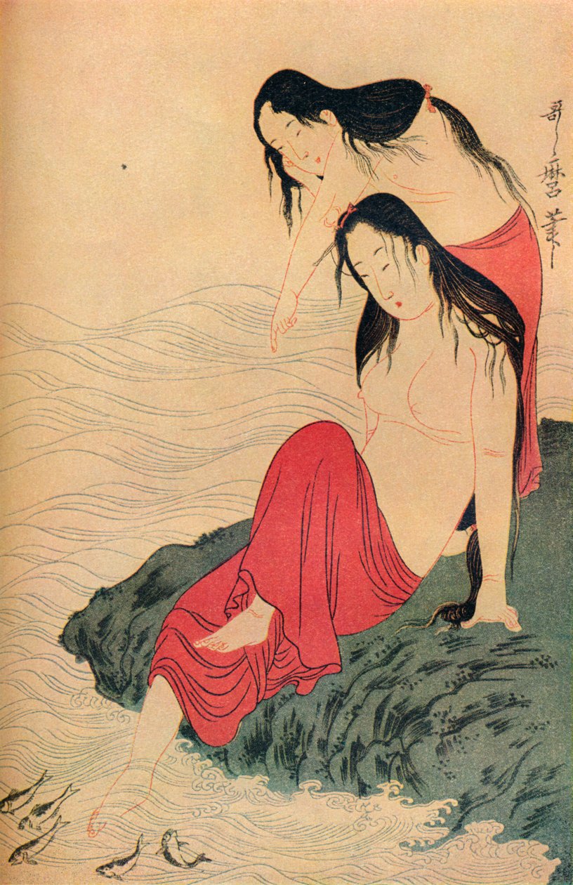 The Pearl Divers三联画的左手和最后一块面板，c1797-98，1936年。 作者 北川宇多郎