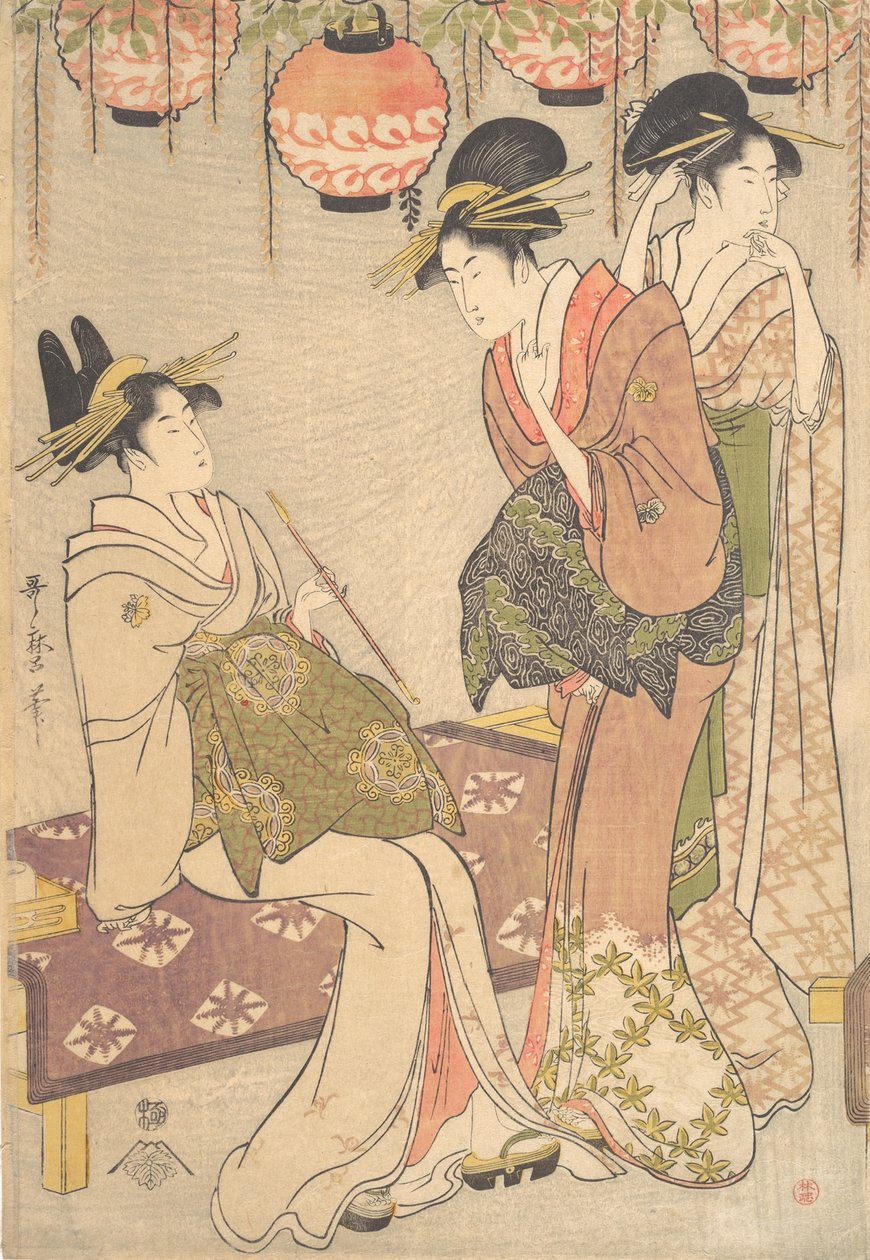 三个宫女，18世纪末至19世纪初。 作者 北川宇多郎