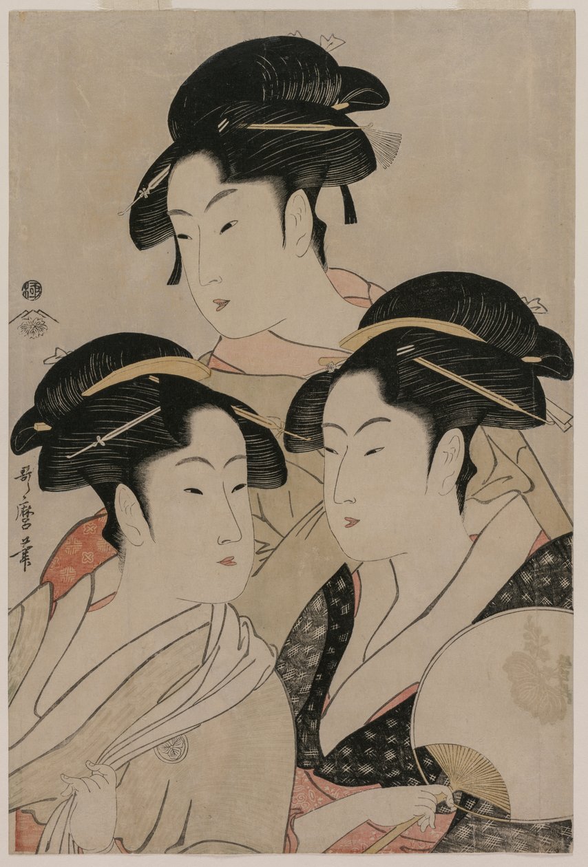 丰本富久（Tomimoto Toyohina），高岛屋大isa（Takashimaya Ohisa）和冲田Naniwaya Okita（约1794年）。 作者 北川宇多郎