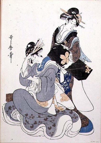 两个女性形象（彩色木版画 作者 北川宇多郎