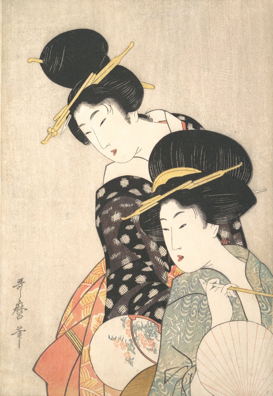 两个女人，约1790年。 作者 北川宇多郎