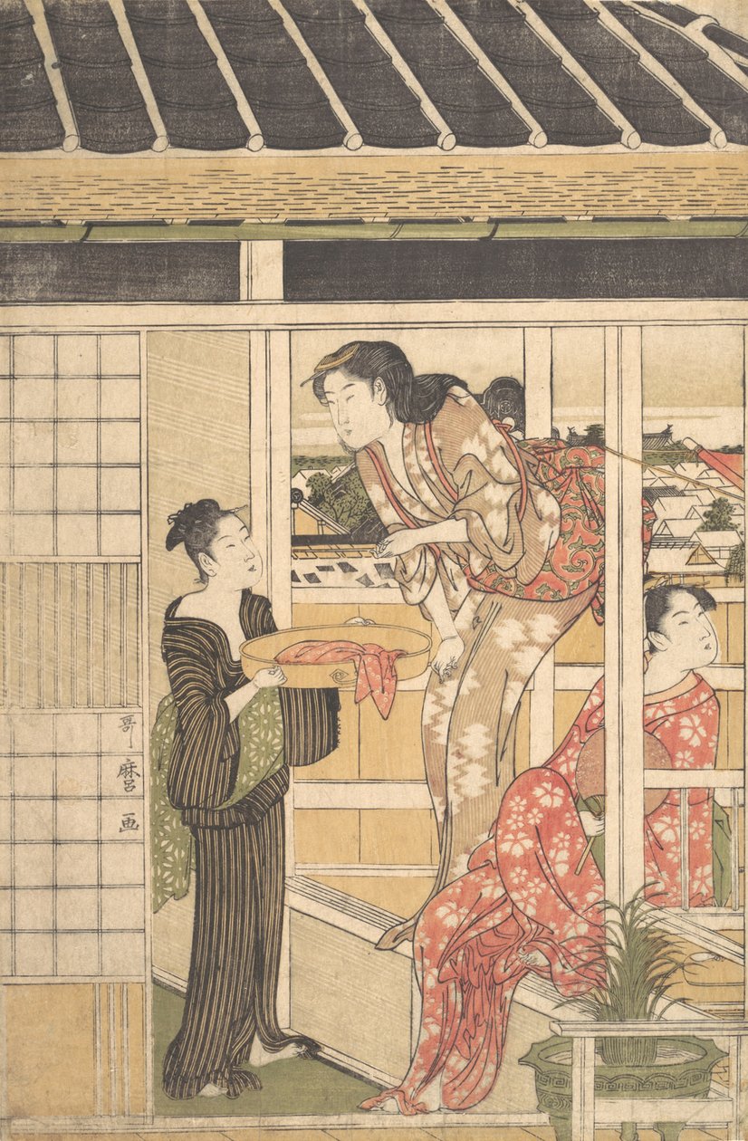 洗涤日，约1788年。 作者 北川宇多郎