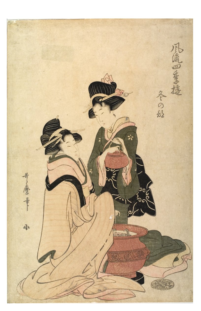 冬季》，来自《四季的优雅乐趣》系列，约1758-1806（纸上木版画） 作者 北川宇多郎