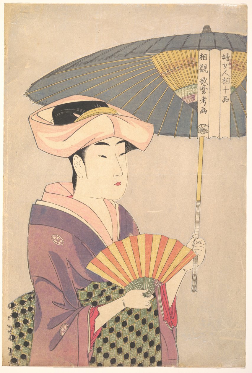 《妇女生理学研究中的十种系列》中举起阳伞的女人，c。 1793 作者 北川宇多郎