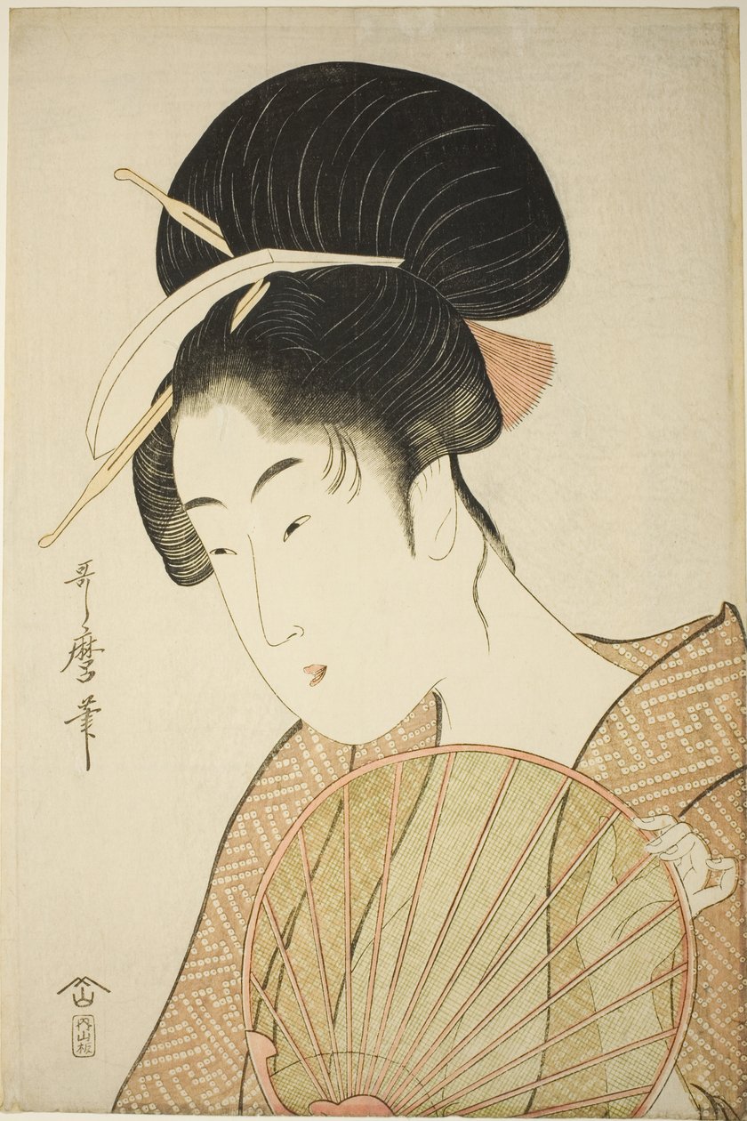 手持圆扇的女子 作者 北川宇多郎