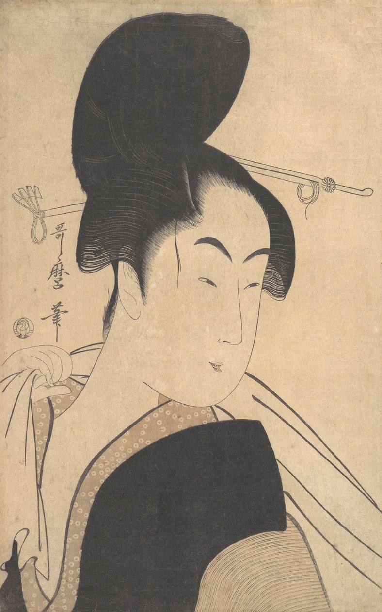 洗澡后的女人，约1795年。 作者 北川宇多郎