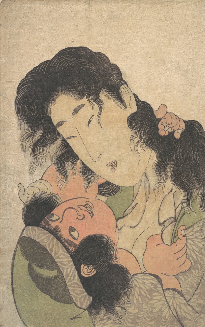 Yamauba与年轻的Kintoki玩耍，约1795年。 作者 北川宇多郎