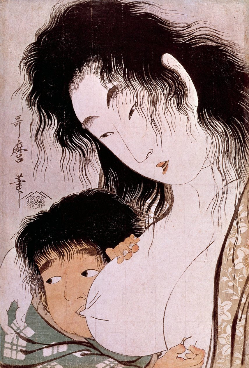 Yamauba和Kintaro：北川宇太郎（1753-1806）的tetee日本版画。太阳。0,37x0,25米，1801-1803。巴黎，吉美博物馆，国立亚洲艺术博物馆 作者 北川宇多郎