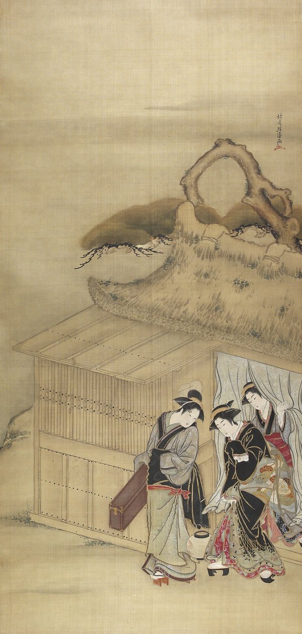 Nikuhitsu ukiyo-e：Geisha在前往夜间指派的路上，c。 1784 作者 北尾正信