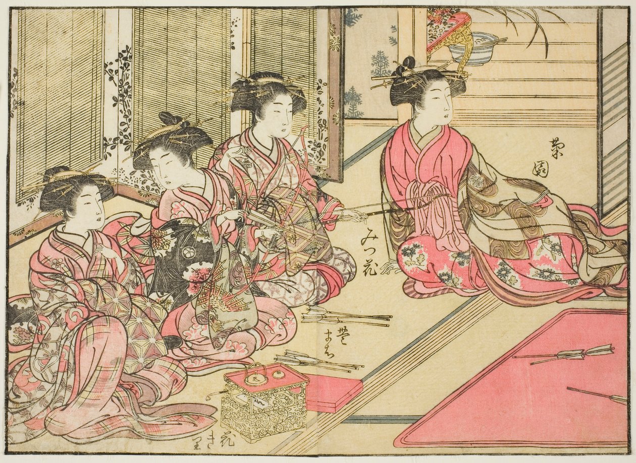 桐谷的歌妓，选自《妓院美女镜》（Seiro bijin awase sugata kagami），第 2 卷。 作者 北尾重正