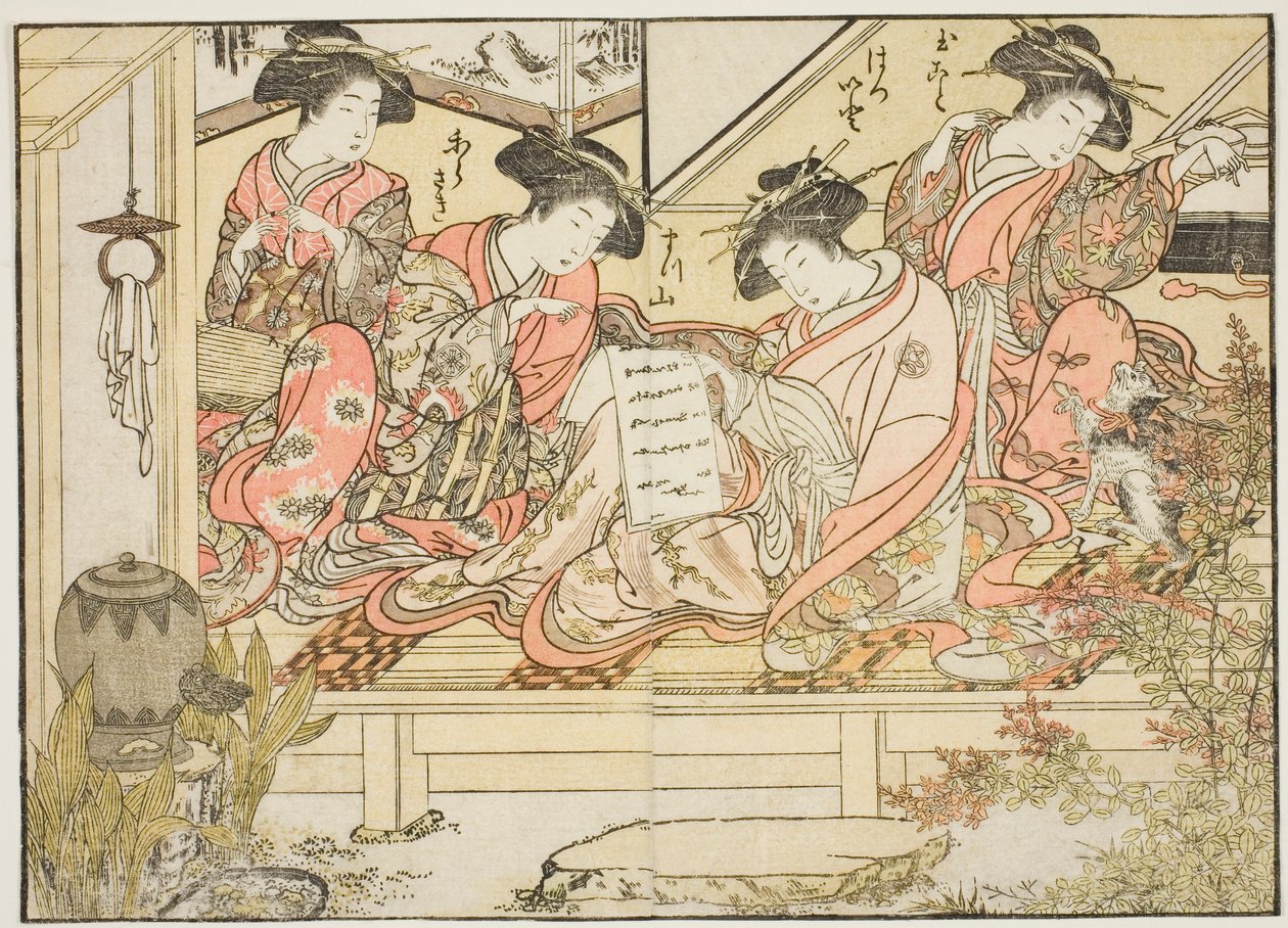 松屋的歌妓，选自《妓院美女镜》（Seiro bijin awase sugata kagami），第 2 卷。 作者 北尾重正