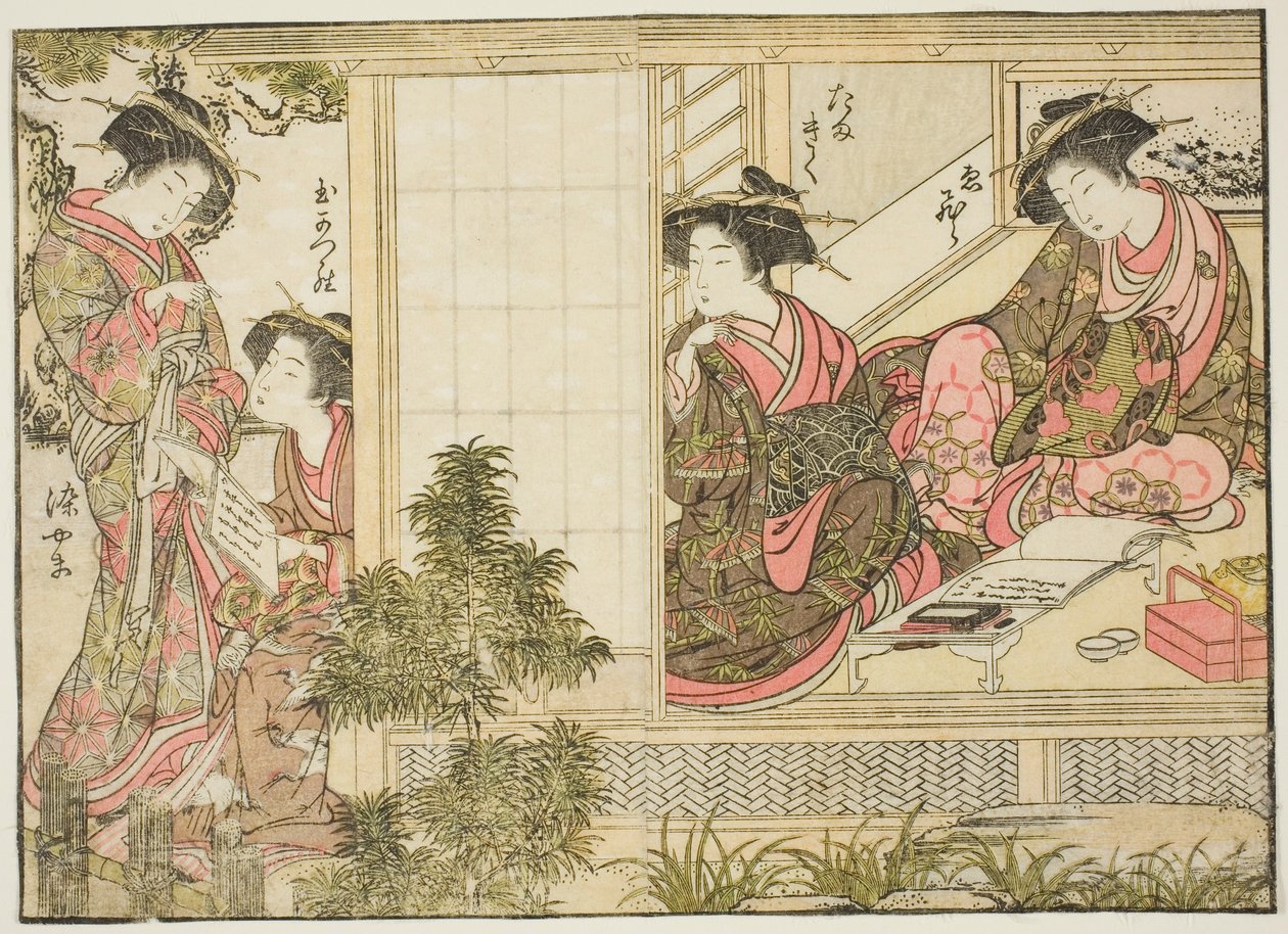 大房寺的歌妓，选自《妓院美女镜》（Seiro bijin awase sugata kagami），第 2 卷。 作者 北尾重正