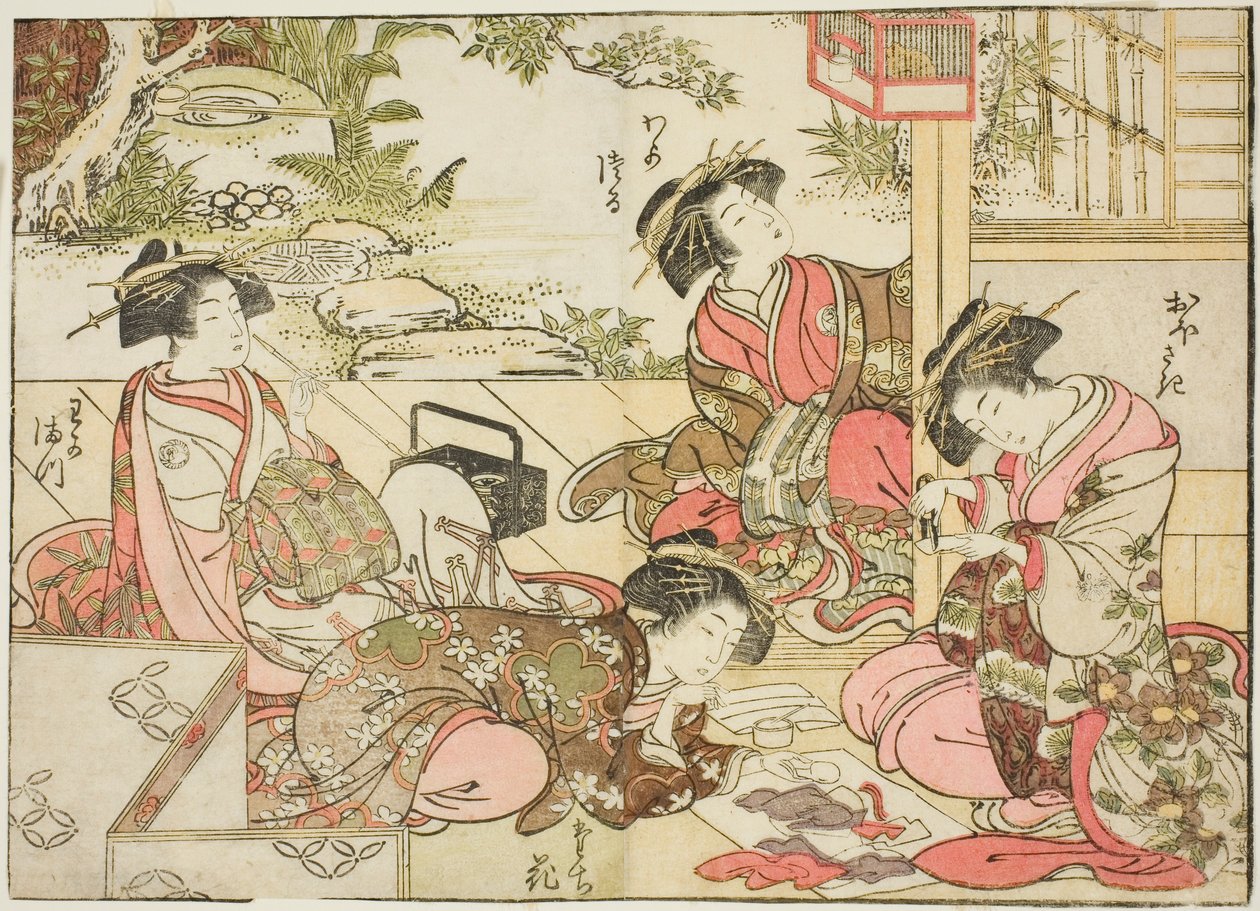 Otawaraya 的歌妓，选自《妓院美女镜》（Seiro bijin awase sugata kagami），第 2 卷。 作者 北尾重正