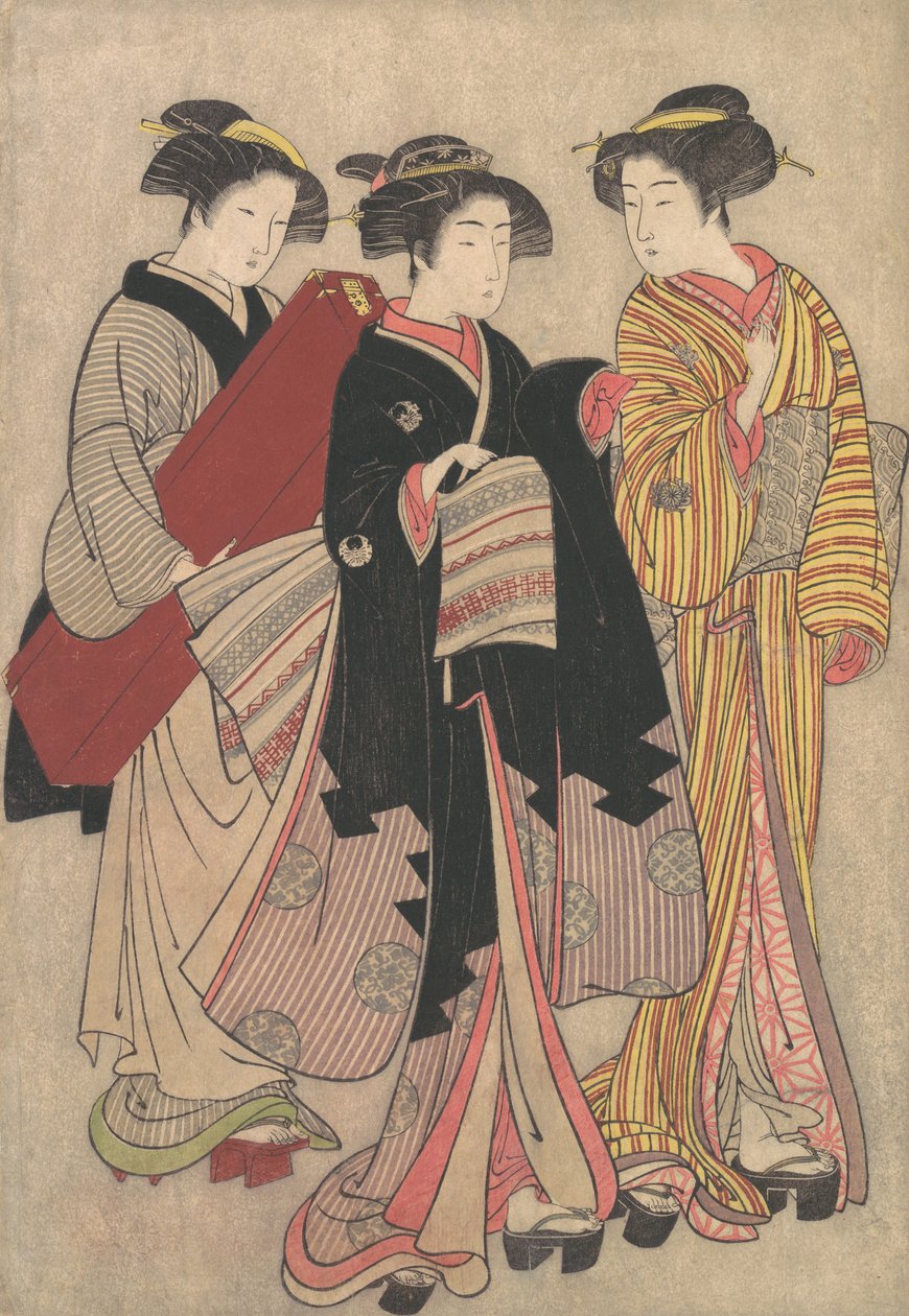 两位艺妓外出散步，1739-1820。 作者 北尾重正