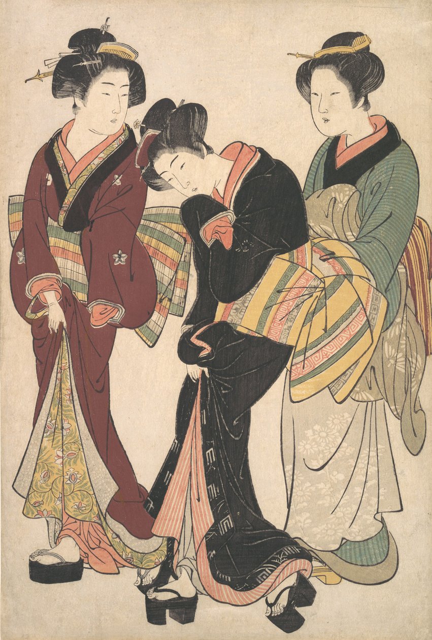 两个艺妓和一个女仆，约1790年。 作者 北尾重正