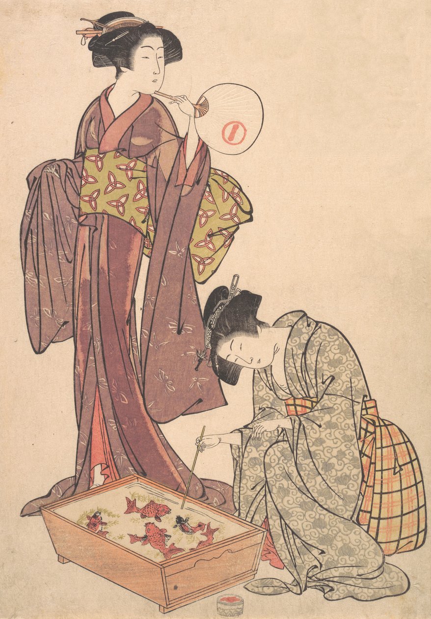 两个喂鱼的女人，1739-1820。 作者 北尾重正