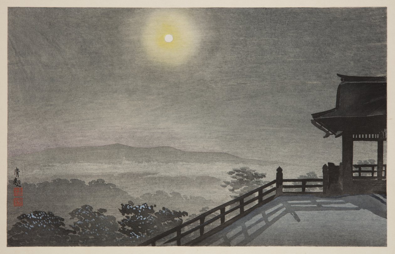 东都清水堂的清凉月色(T?to Kiyomizud? hiya tsukiyo) (彩色木刻版画) 作者 小林清史
