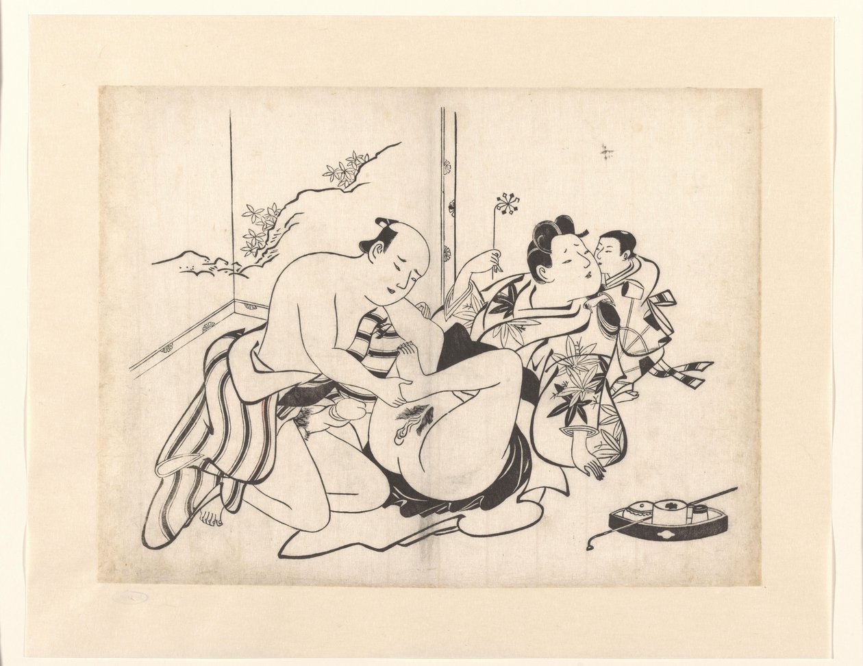 使用烟具和折叠屏风进行色情表演 作者 Kiyonobu (I) , 鸟居