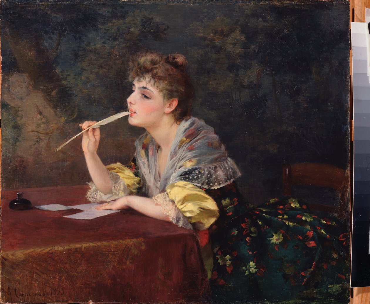 一封信》--克拉夫迪-彼得罗维奇-斯捷潘诺夫（1854-1910 年）的油画，布面油画 作者 克拉维·彼得罗维奇·斯特拉诺夫