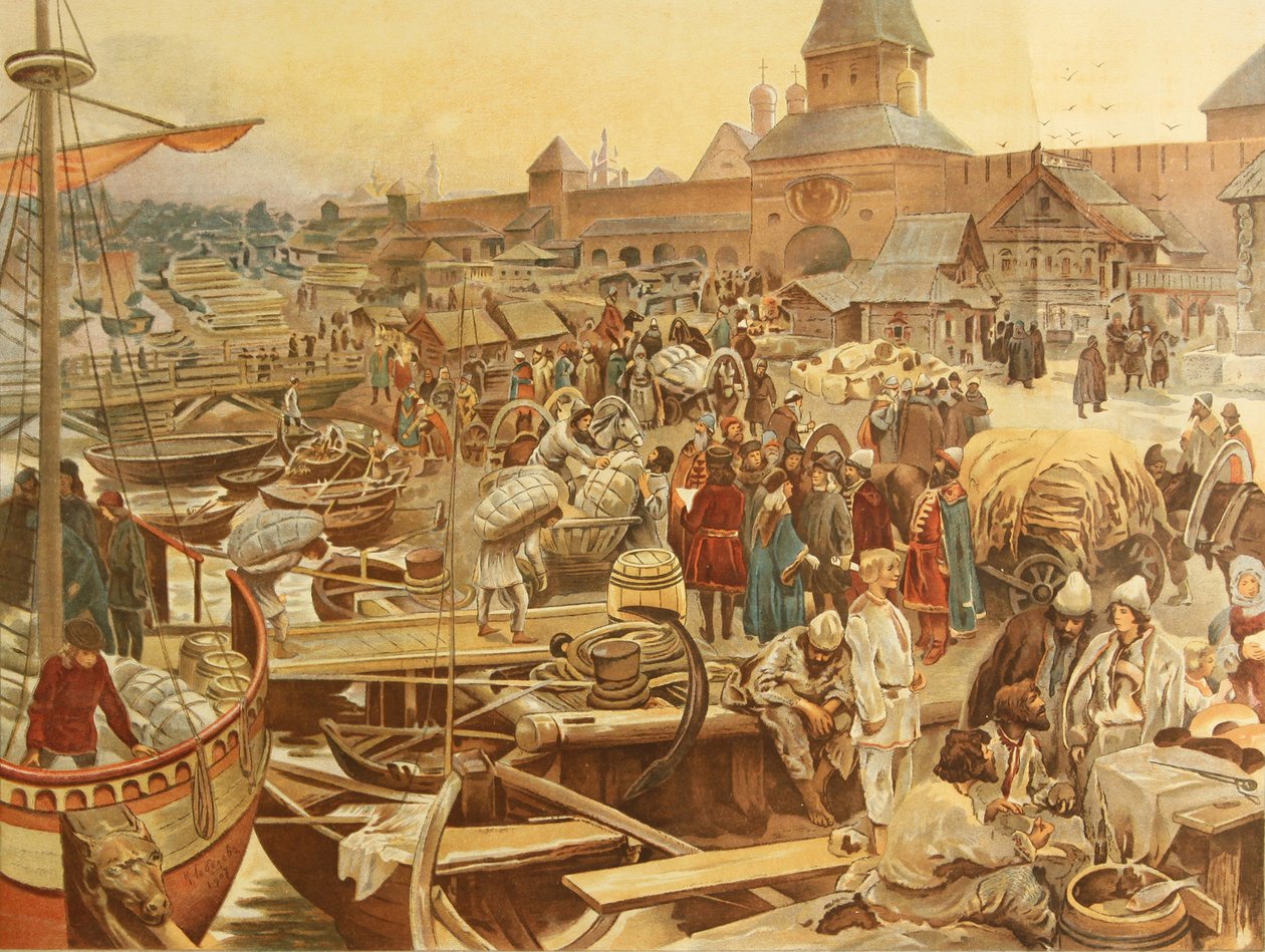 诺夫哥罗德港，1907年 作者 克拉维迪·瓦西里耶维奇·列别杰夫（Klavdiy Vasilievich Lebedev）