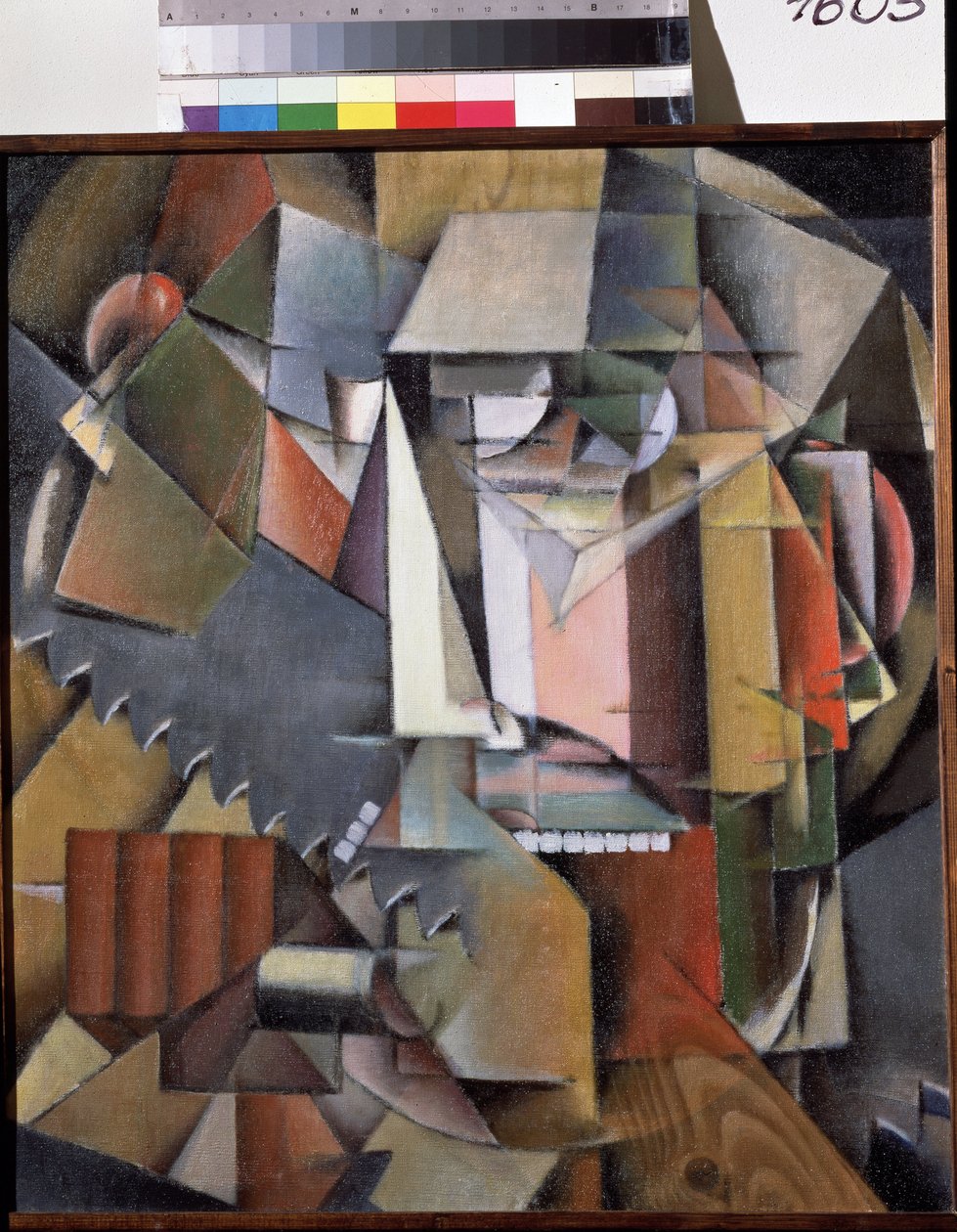 拿着锯子的自画像。 伊万·瓦西里耶维奇·克林 (Kliun) (Ivan Klioune) (1873-1943) 绘画，布面油画 作者 克林伊万 (1873 1943)