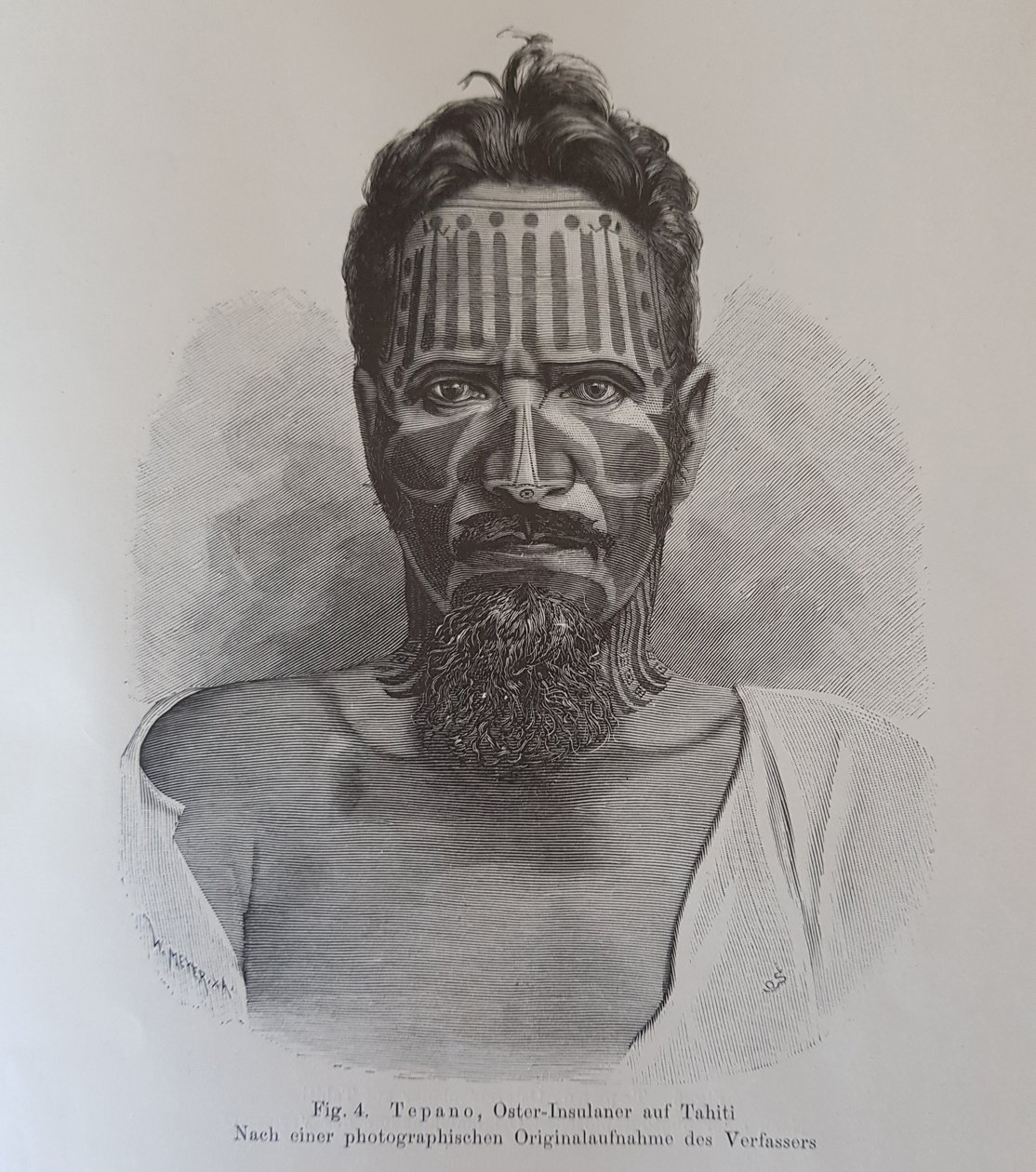 胡安-特帕诺，《论复活节岛民的纹身》中的插图，作者：哈尔玛-斯托尔普 作者 纳特·贾马尔（Knut Hjalmar）（后饰）Stolpe