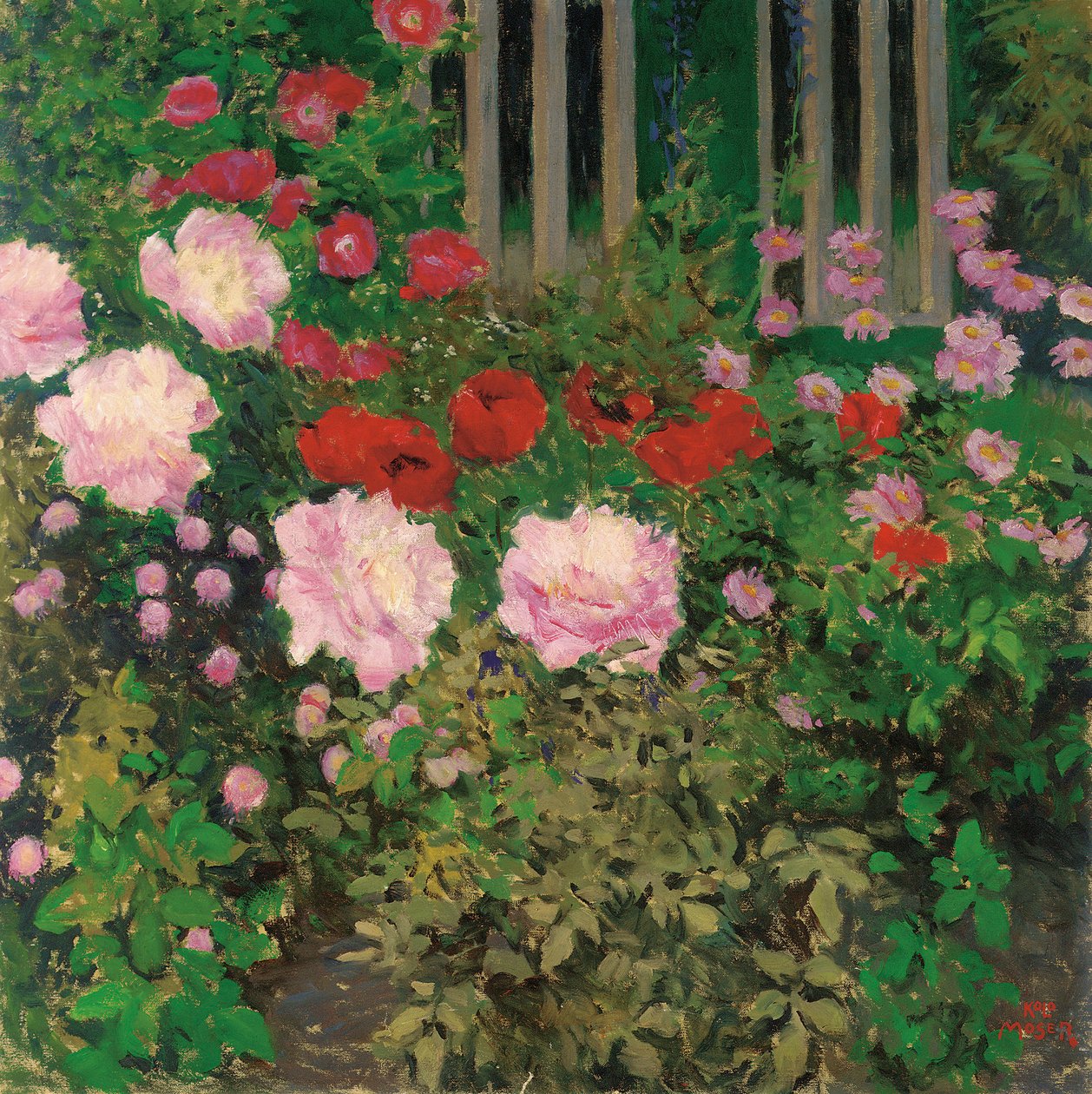 花草栅栏；在花园的篱笆上盛开的鲜花 作者 科洛曼·莫泽（Koloman Moser）