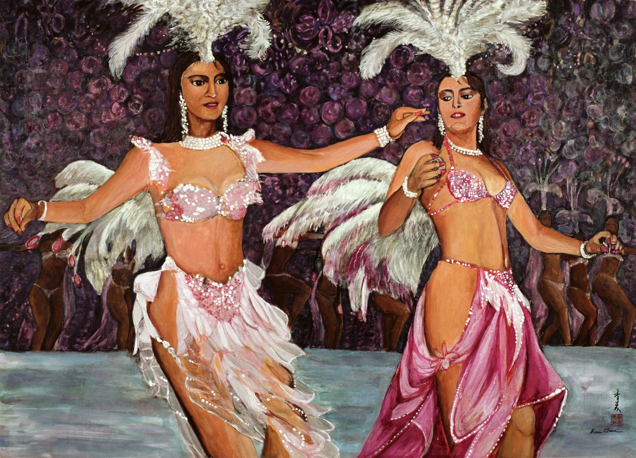 Belly Dancers，1987（丝绸上的水粉） 作者 陈美