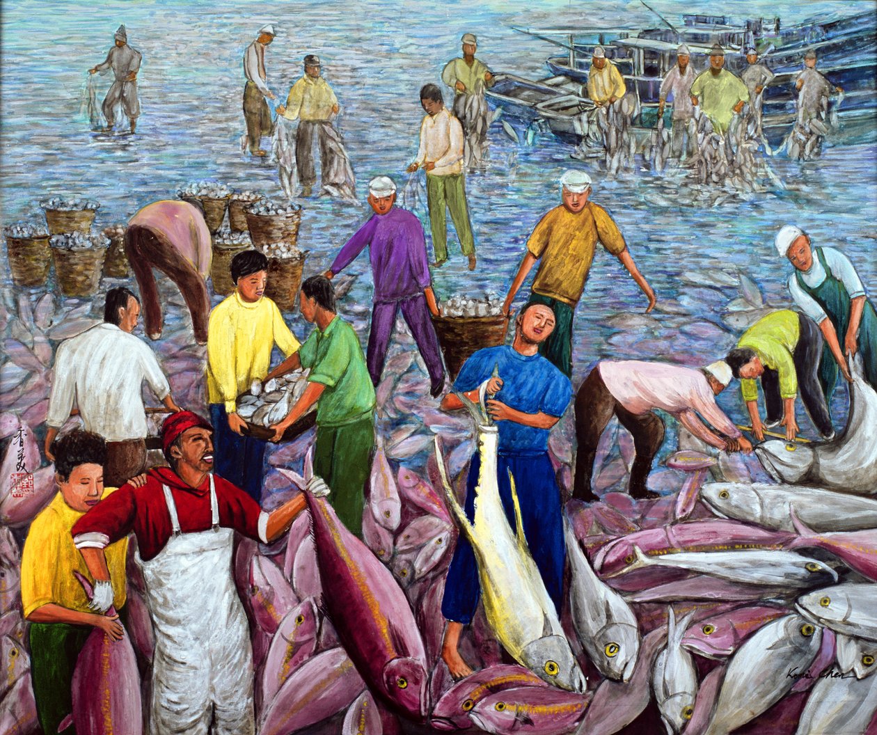 Bumper Harvest，1994（丝绸上的水粉） 作者 陈美