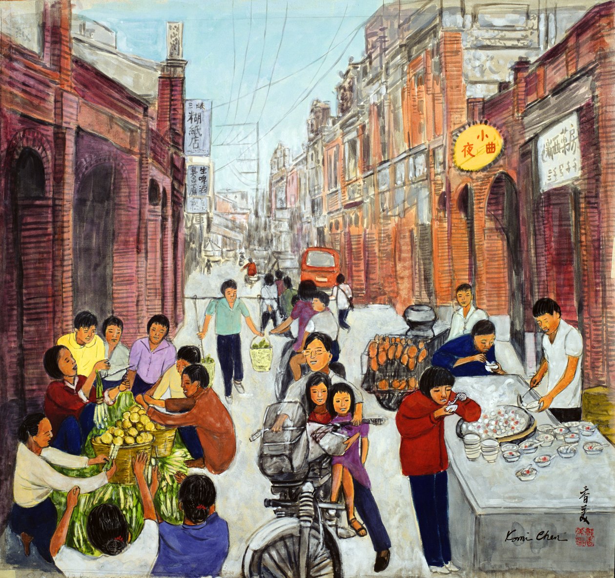 1993年忙碌的早晨（丝绸上的水粉） 作者 陈美
