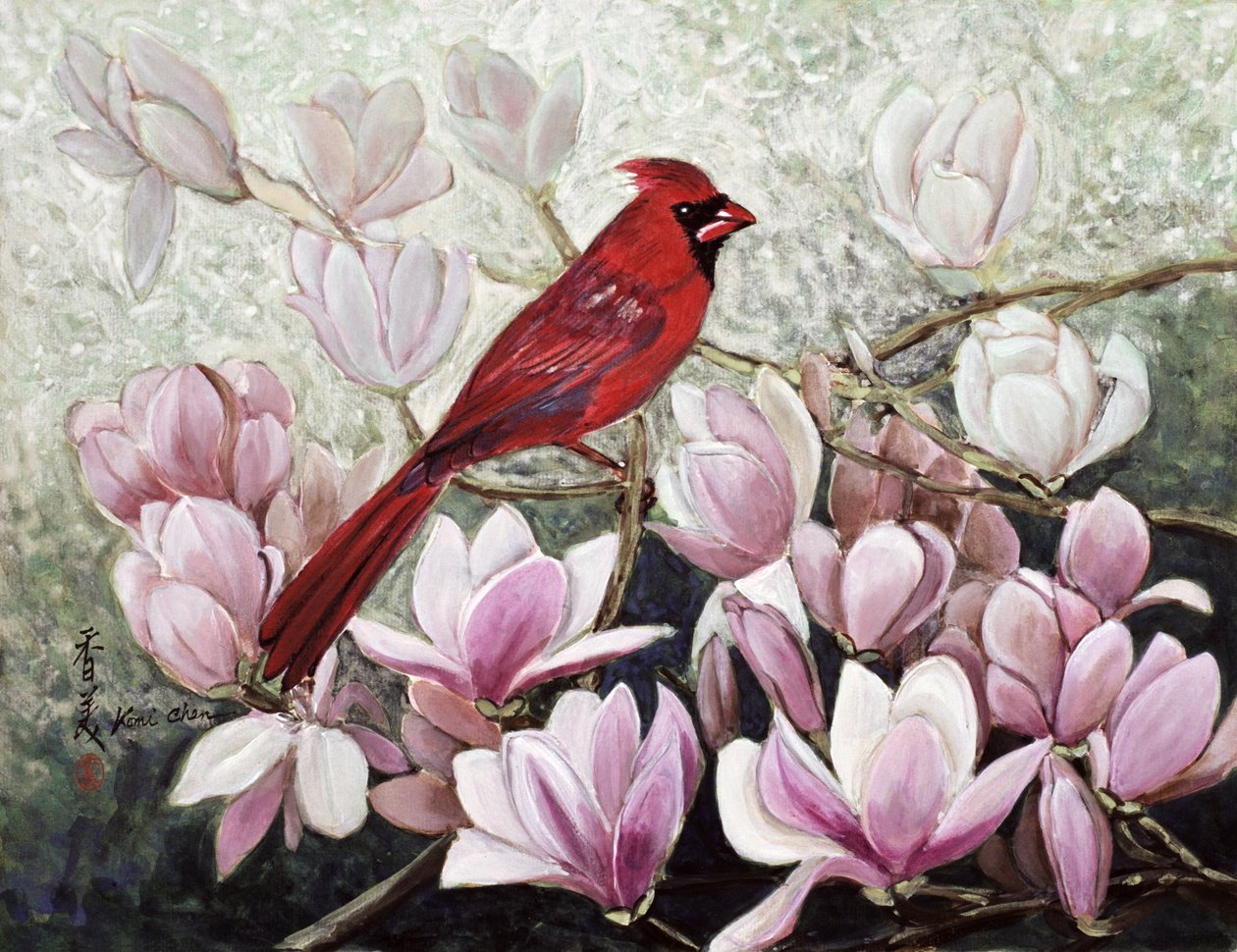 Cardinal，2001（宣纸上的水粉） 作者 陈美