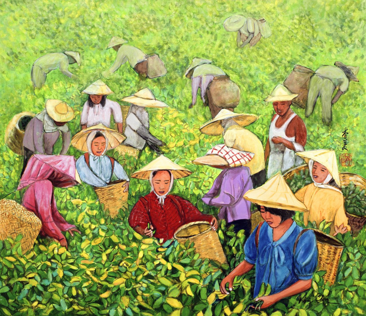 Tea Picking Girl，1994（丝绸上的水粉） 作者 陈美