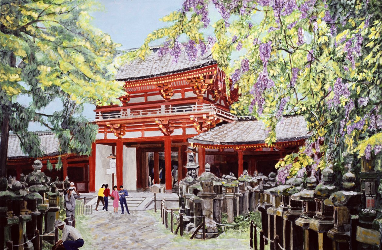 当Wisterias Blossom，1989年（水粉纸上的水粉） 作者 陈美
