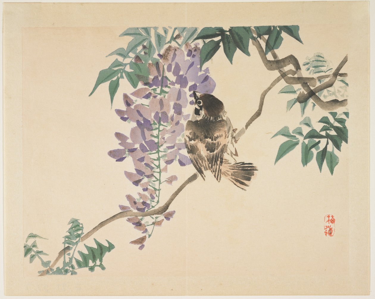 紫藤分支上的麻雀，1859-1895 作者 河野白令