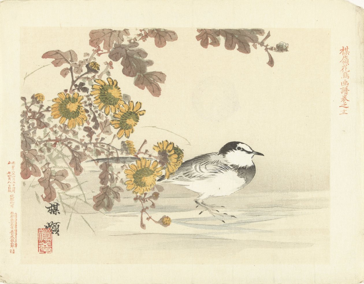 鹡鸰
百灵花鸟素描（系列标题）
百灵花鸟素描（系列名称标在实物上） 作者 河野白令