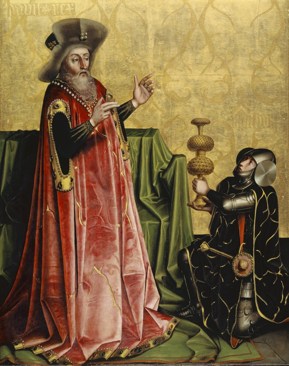 来自Heilspiegel Altarpiece的大卫之前的Abischai，c.1435（橡木面板上的混合媒体） 作者 康拉德·吉茨（Konrad Jitz）