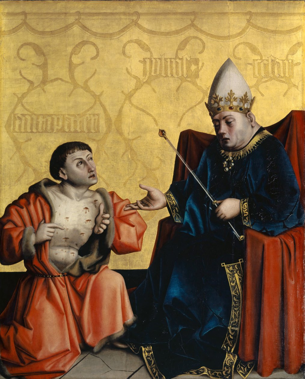 Antipater在Heilspiegel Altarpiece，1935年（Juines面板上的混合媒体）跪在Juilus Caesar之前 作者 康拉德·吉茨（Konrad Jitz）