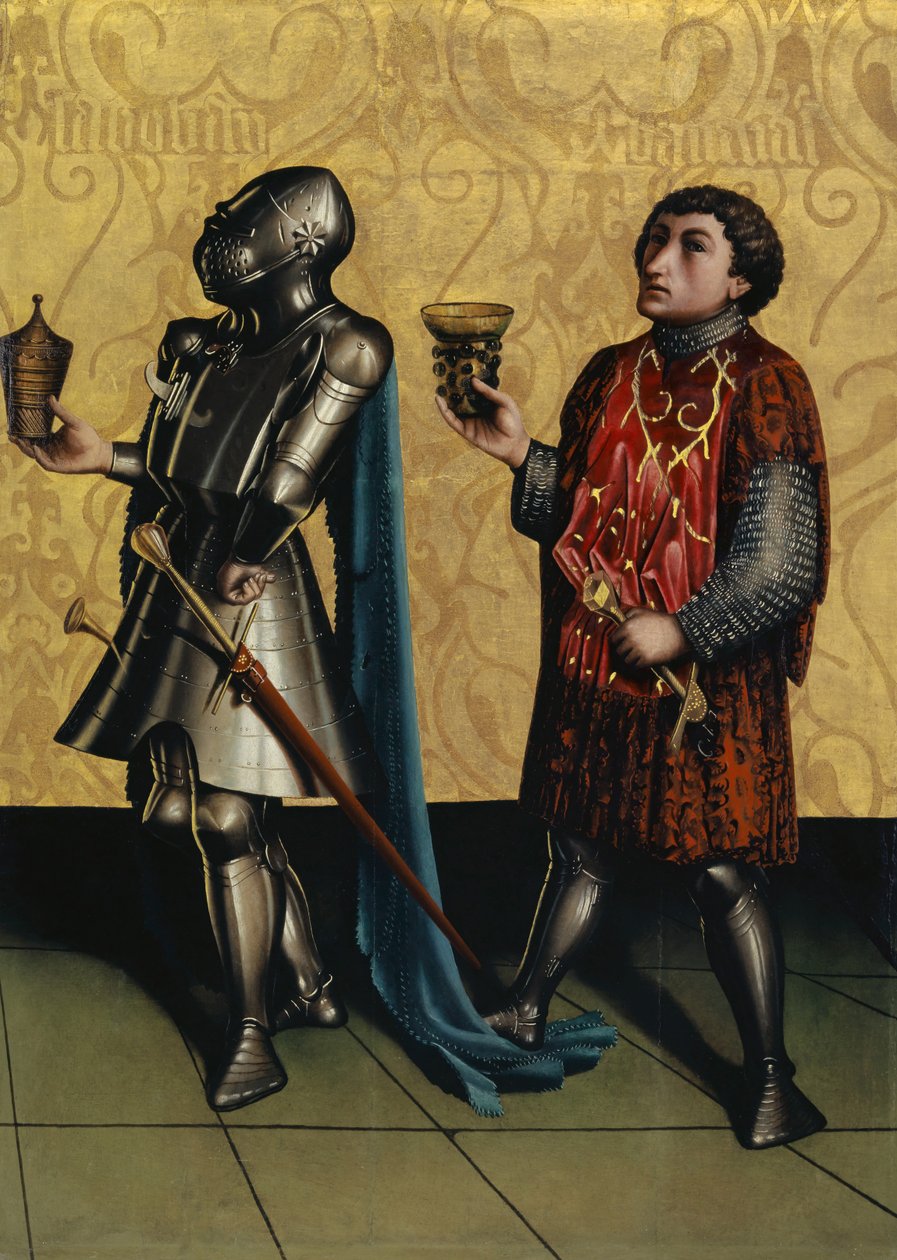 来自Heilspiegel Altarpiece的Sibbecai和Benaiah，c.1435（橡木面板上的混合媒体） 作者 康拉德·吉茨（Konrad Jitz）