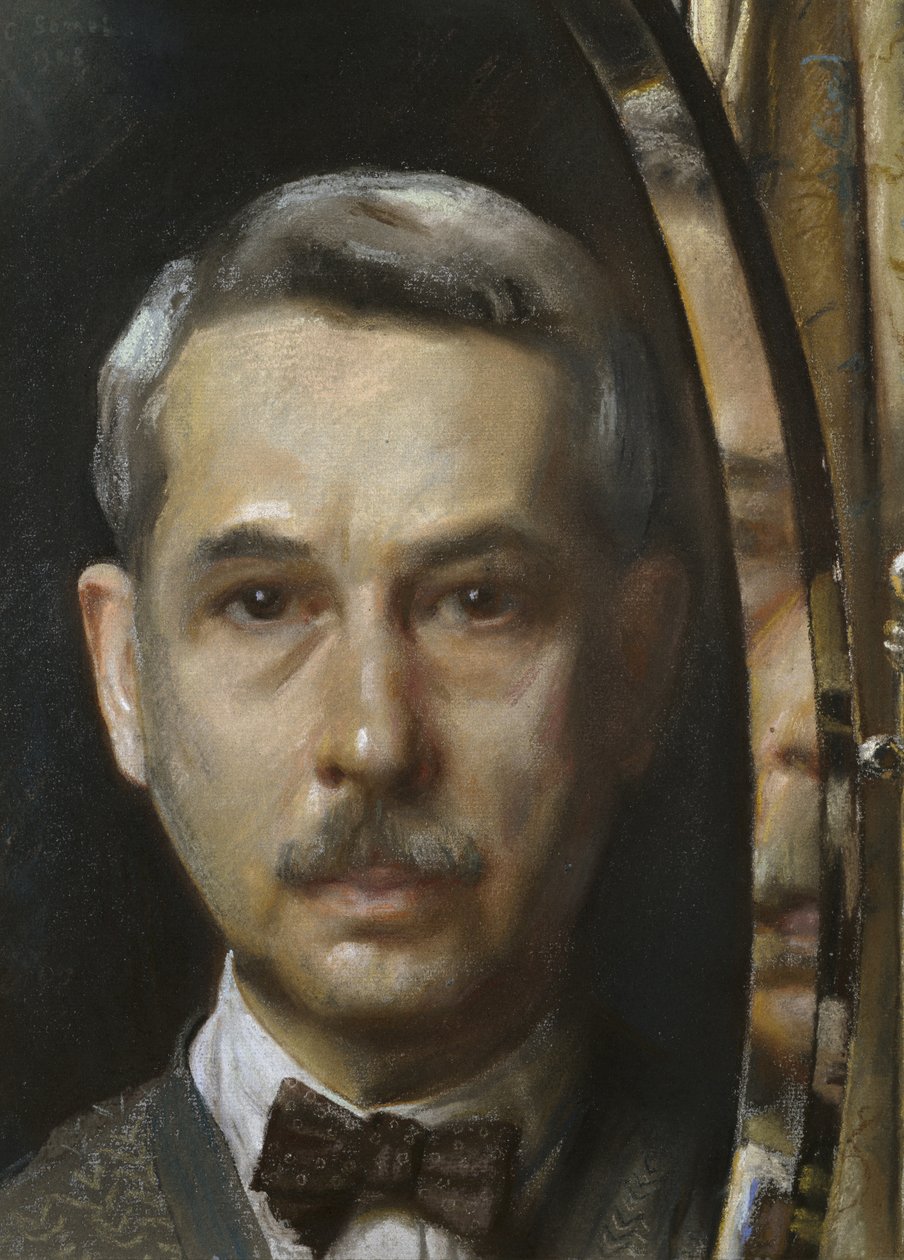 镜子中的自画像，1928年（纸上粉彩） 作者 康斯坦丁·安德烈维奇·索莫夫