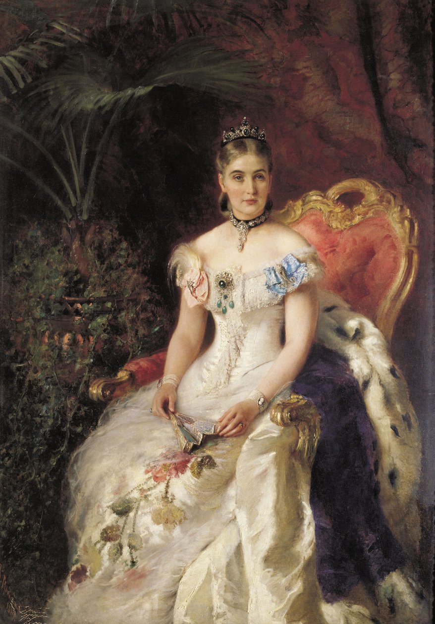 伯爵夫人VA Volkonskaya 1848-1924的肖像 作者 康斯坦丁·埃戈罗维奇·马科夫斯基