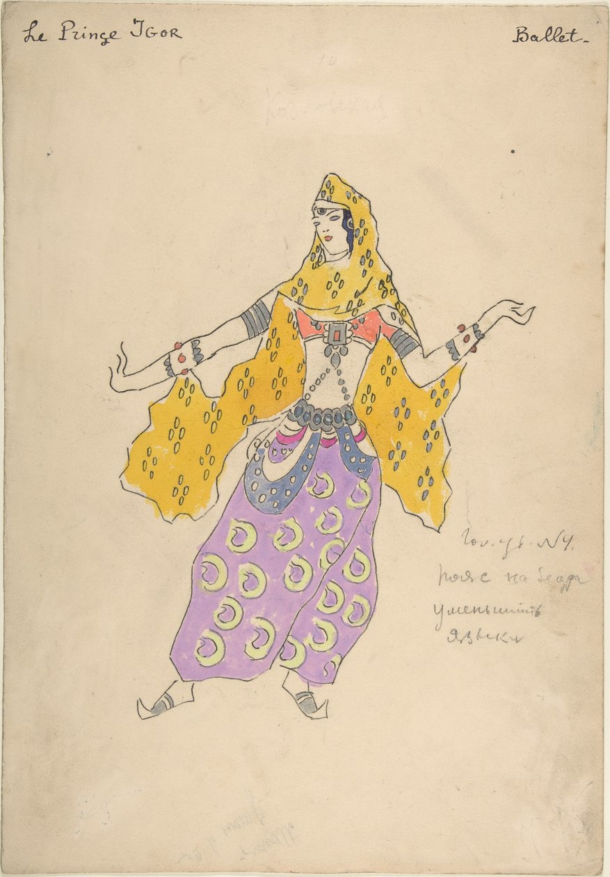 Polovtsian女孩。 A. Borodin的歌剧《伊戈尔王子》服装设计，1909年 作者 康斯坦丁·阿列克谢耶维奇·科罗文