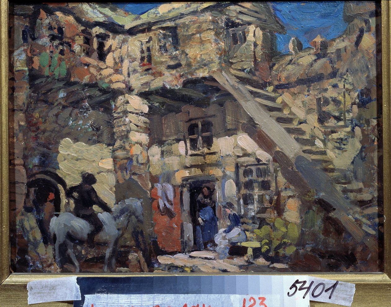 Projet de decor pour le ballet Don Quichotte de Leon (ou Ludwig) Minkus (1826-1917)（L. Minkus 的芭蕾舞剧《堂吉诃德》的舞台设计）。Oeuvre de Konstantin Alexeyevich Korovin (Constantin Korovine) (1861-1939), 纸盒上的水粉画 作者 康斯坦丁·阿列克谢耶维奇·科罗文