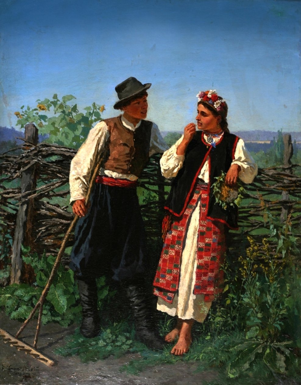 在Wattle-fence，1863年 作者 康斯坦丁·亚历山德罗维奇·特鲁托夫斯基